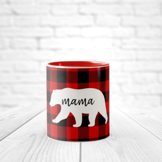 Tasse 2 Couleurs Cadeau moderne Rouge Plaid Et Blanc Mama Ours