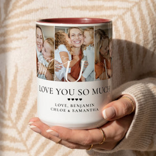 Tasse 2 Couleurs Cadeau personnalisé de collage de 5 photos Maman j
