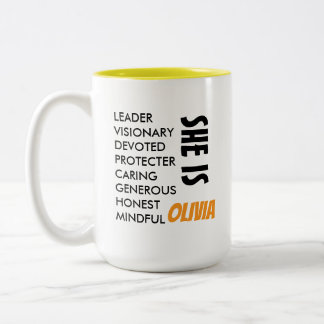 TASSE 2 COULEURS CADEAU PERSONNALISÉ TEXTE SIMPLE ET ÉLÉGANT NOM FE