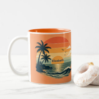 Tasse 2 Couleurs Cadeau Tropical de Plage Orange Coucher de Soleil