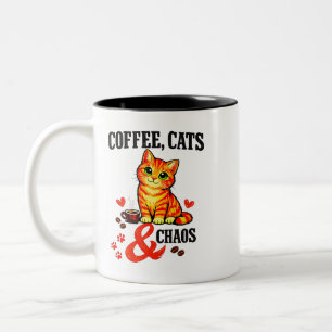Tasse 2 Couleurs Cadeaux Chats Café Chaos - Joli Tabby