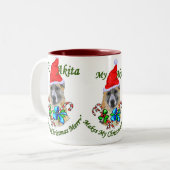 Tasse 2 Couleurs Cadeaux de Noël Akita (Devant gauche)