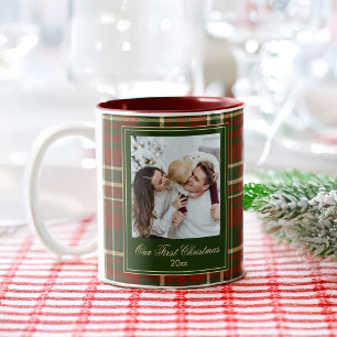 Tasse 2 Couleurs Cadeaux de Noël photo rouge vert carreaux élégant