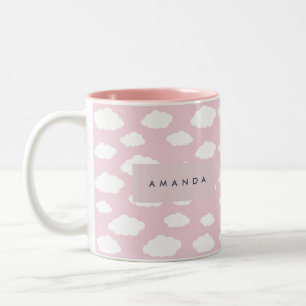 Tasse 2 Couleurs Cadeaux de nuages roses de Monogramme personnalisé