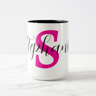Tasse 2 Couleurs Cadeaux personnalisés avec monogramme de nom rose