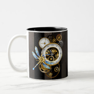Tasse 2 Couleurs Cadran Steampunk avec Libellule