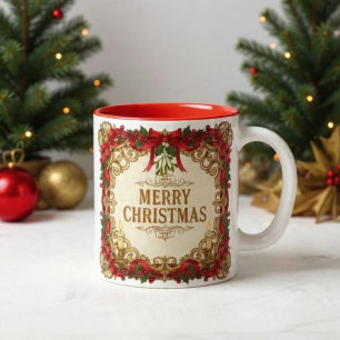 Tasse 2 Couleurs Cadre doré orné vintage Noël