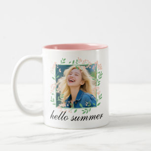 Tasse 2 Couleurs Cadre floral Texte personnalisé et image votre tex