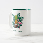 Tasse 2 Couleurs Café Cadeau Été Flamant Rose Tropical et Ananas (Devant gauche)