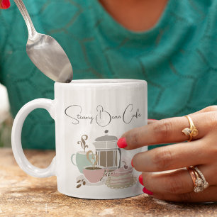Tasse 2 Couleurs Café Café Boulangerie Quirky Retro Aquarelle