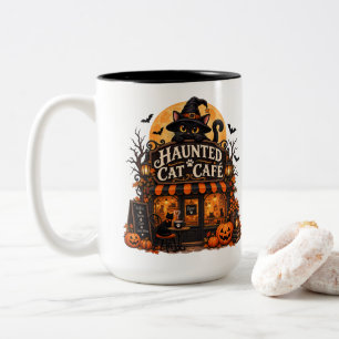 Tasse 2 Couleurs Café Chat Hanté Chat Noir Halloween Vintage Épouva