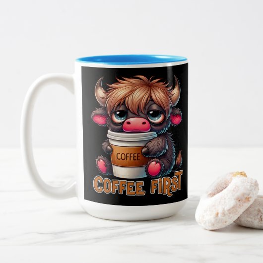 Tasse 2 Couleurs Café d'abord (Avec donut)