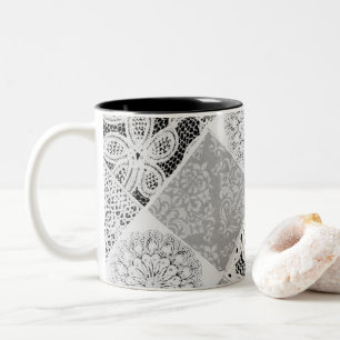 Tasse 2 Couleurs Café en dentelle noir et blanc