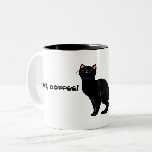 Tasse 2 Couleurs Café et chat noir amusant (Devant gauche)