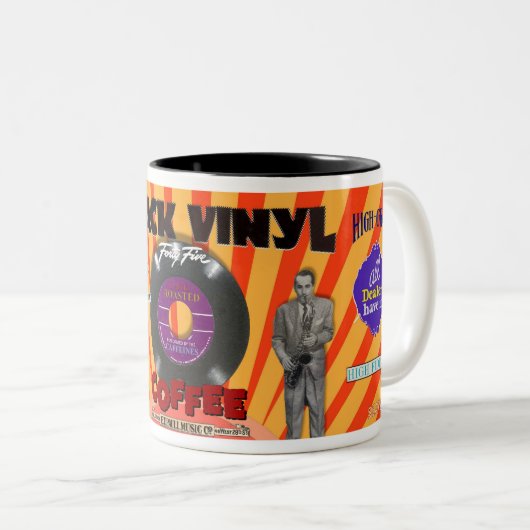 TASSE 2 COULEURS CAFÉ NOIR DE MARQUE VINYLE—SPOOF ! (Devant droit)