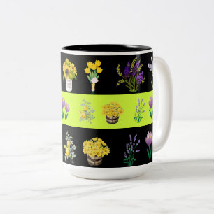 Tasse 2 Couleurs Café Pastel Light Vert et Noir à motifs floraux