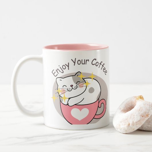 TASSE 2 COULEURS CAFFE CAT (Avec donut)