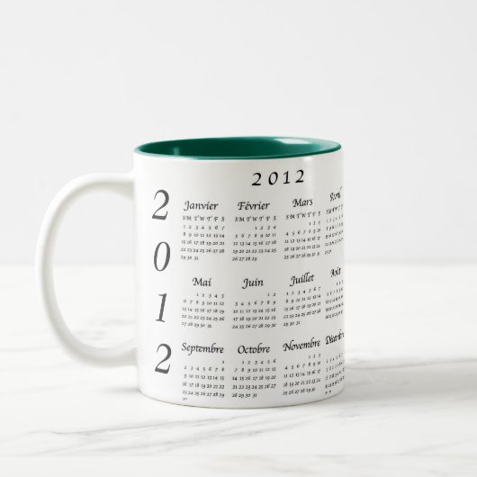Tasse 2 Couleurs Calendrier 2012 français (Gauche)