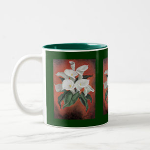 Tasse 2 Couleurs Calla Lilies Sur Un Arrière - plan Rouge