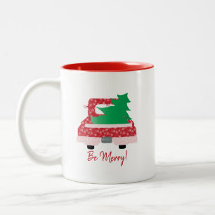 Tasse 2 Couleurs Camion rouge et arbre "Be MERRY"
