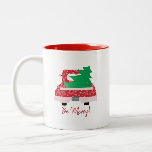 Tasse 2 Couleurs Camion rouge et arbre "Be MERRY" (Gauche)