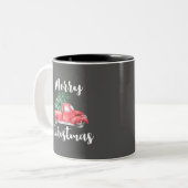 Tasse 2 Couleurs Camion rouge et arbre | Gray Joyeux Noël (Devant gauche)
