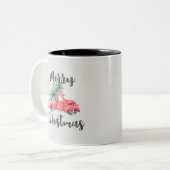 Tasse 2 Couleurs Camion rouge et arbre Joyeux Noël (Devant gauche)