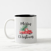 Tasse 2 Couleurs Camion rouge et arbre Joyeux Noël (Gauche)