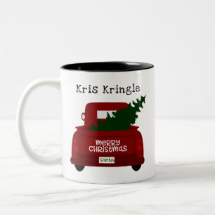 Tasse 2 Couleurs Camion Vintage rouge et arbre de Noël