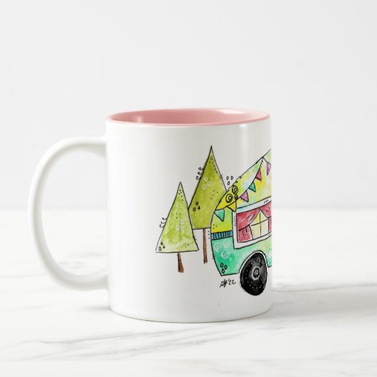 Tasse 2 Couleurs Camper joyeux rétro mignon et fantasque (Gauche)