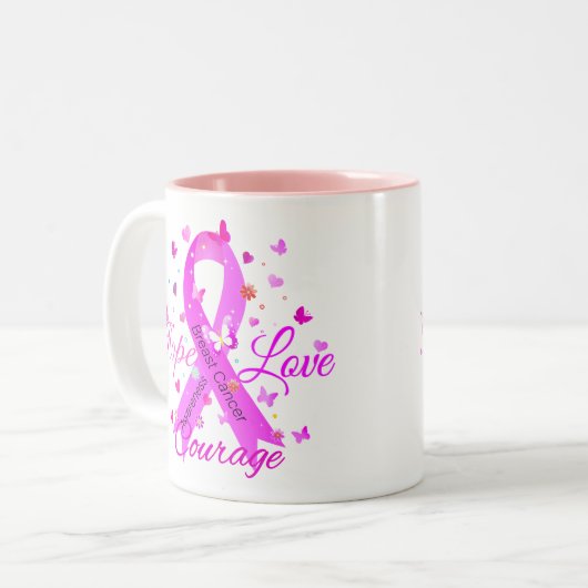 Tasse 2 Couleurs Cancer du sein Hope Love Courage (Devant gauche)