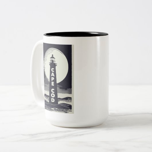 Tasse 2 Couleurs Cape Cod Massachusetts Phare Lune (Devant gauche)