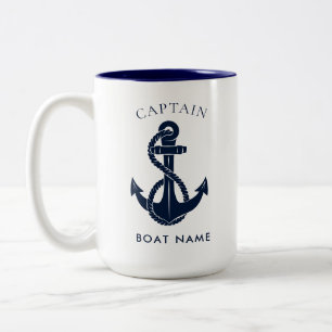 Tasse 2 Couleurs Capitaine nautique personnalisé Ancre de bateau Ma