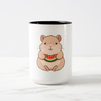 Tasse 2 Couleurs Capybara Chibi Mignon Mangeant une Tranche de Past