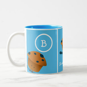 Tasse 2 Couleurs Caractère de dessin du Monogramme de muffin bleuté