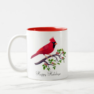 Tasse 2 Couleurs Cardinal rouge perché sur une branche d'arbre M ca