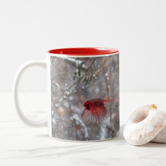 Tasse 2 Couleurs Cardinaux dans la neige (Avec donut)