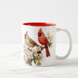 Tasse 2 Couleurs cardinaux mâles et femelles en train de boire