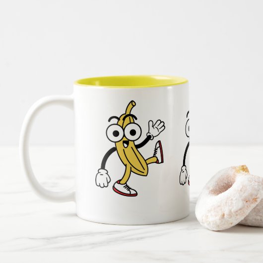 Tasse 2 Couleurs Caricature à la banane (Avec donut)