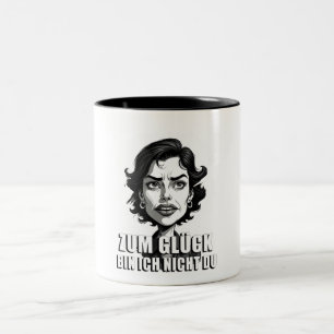Tasse 2 Couleurs Caricature avec citation « heureusement… »