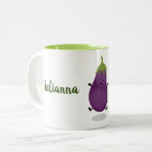 Tasse 2 Couleurs Caricature d'aubergine joyeux (Devant gauche)