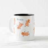 Tasse 2 Couleurs Caricature de cacahuètes joyeux sautillant (Devant gauche)