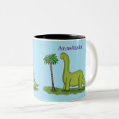 Tasse 2 Couleurs Caricature de dinosaure de brontosaurus vert migno (Devant droit)