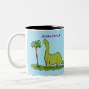 Tasse 2 Couleurs Caricature de dinosaure de brontosaurus vert migno