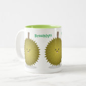 Tasse 2 Couleurs Caricature de durian joyeux (Devant gauche)
