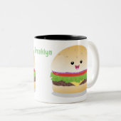 Tasse 2 Couleurs Caricature de hamburger kawaii joyeux (Devant droit)
