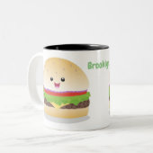 Tasse 2 Couleurs Caricature de hamburger kawaii joyeux (Devant gauche)
