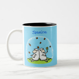 Tasse 2 Couleurs Caricature de moutons mignons amis et papillons