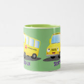 Tasse 2 Couleurs Caricature du bus scolaire jaune joyeux (Centre)