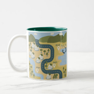 Tasse 2 Couleurs Caricature élégante paysage carte de voyage